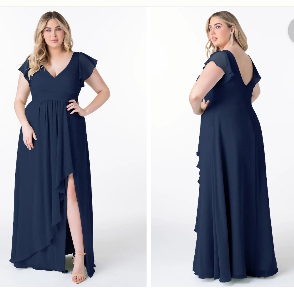 Azazie Omari Dark Navy A-Line Chiffon Dress- NWT